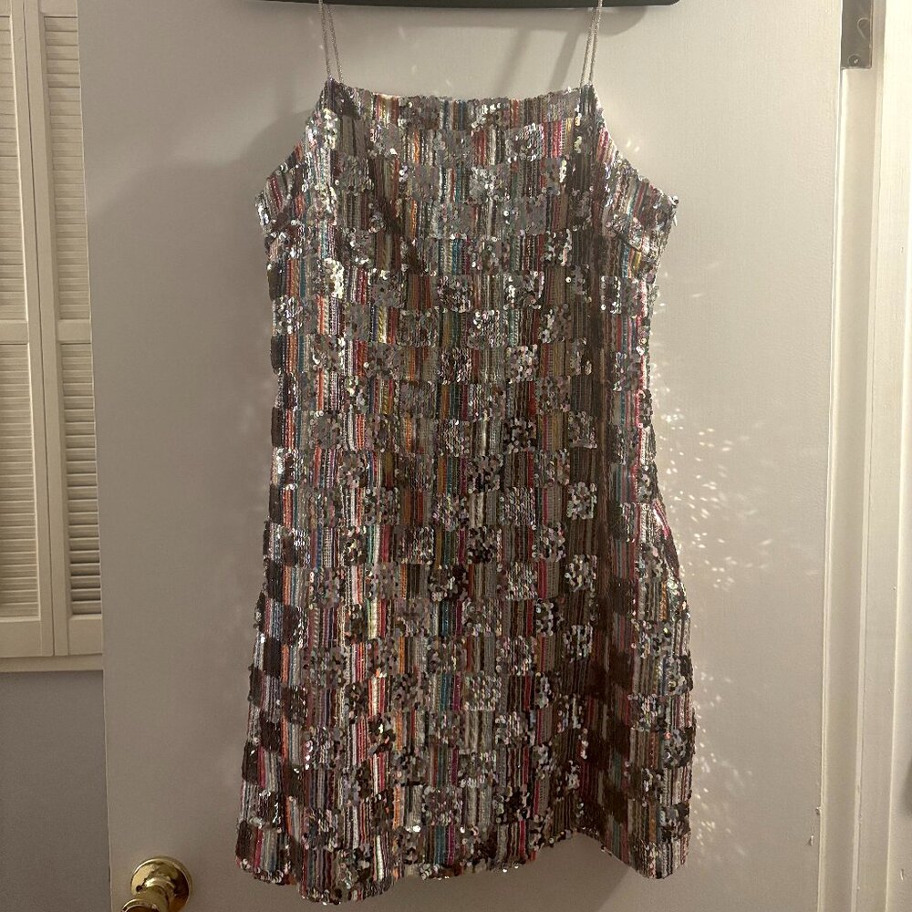 Nasty Gal Sequin Checkerboard Mini Dress | Silver & Multi-color | U.S. Size 12